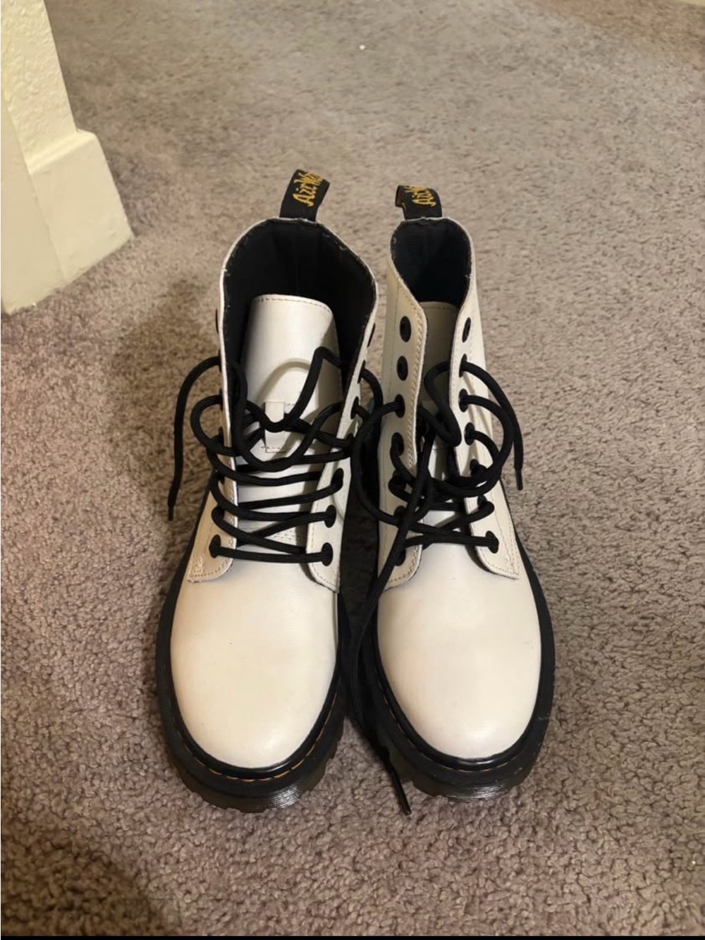 Dr. Martens White Leather Boots with Black Trim